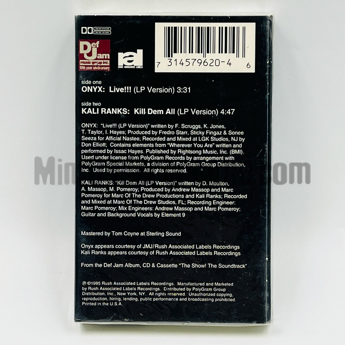 Onyx/Kali Ranks – Live!!!/Kill Dem All Cassette Single, back cover
