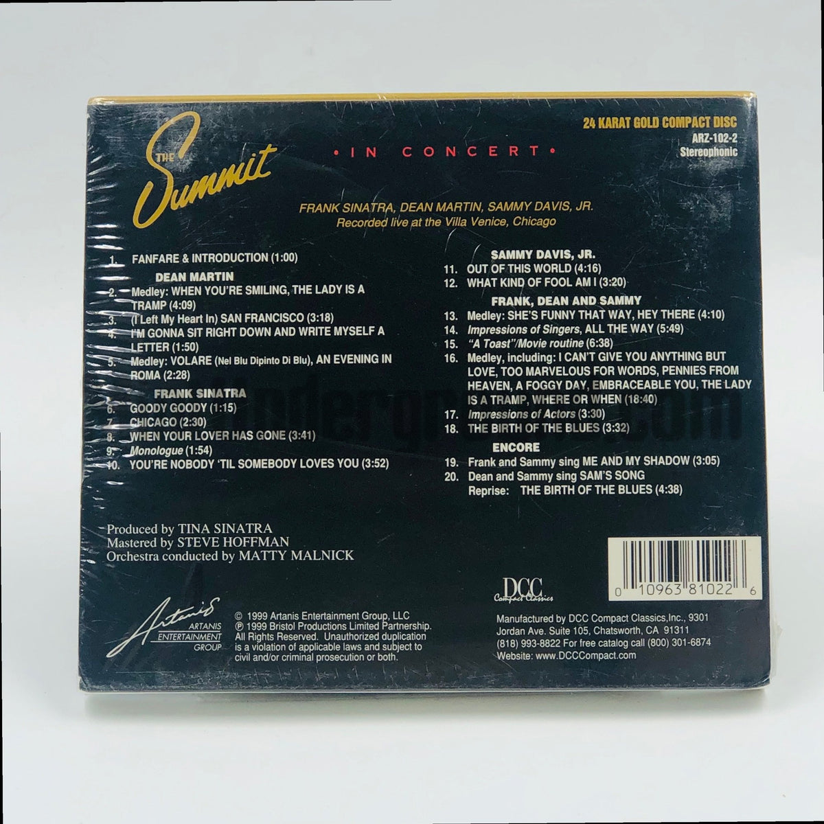 Frank Sinatra, Dean Martin, Sammy Davis Jr. – The Summit - In Concert CD, back cover