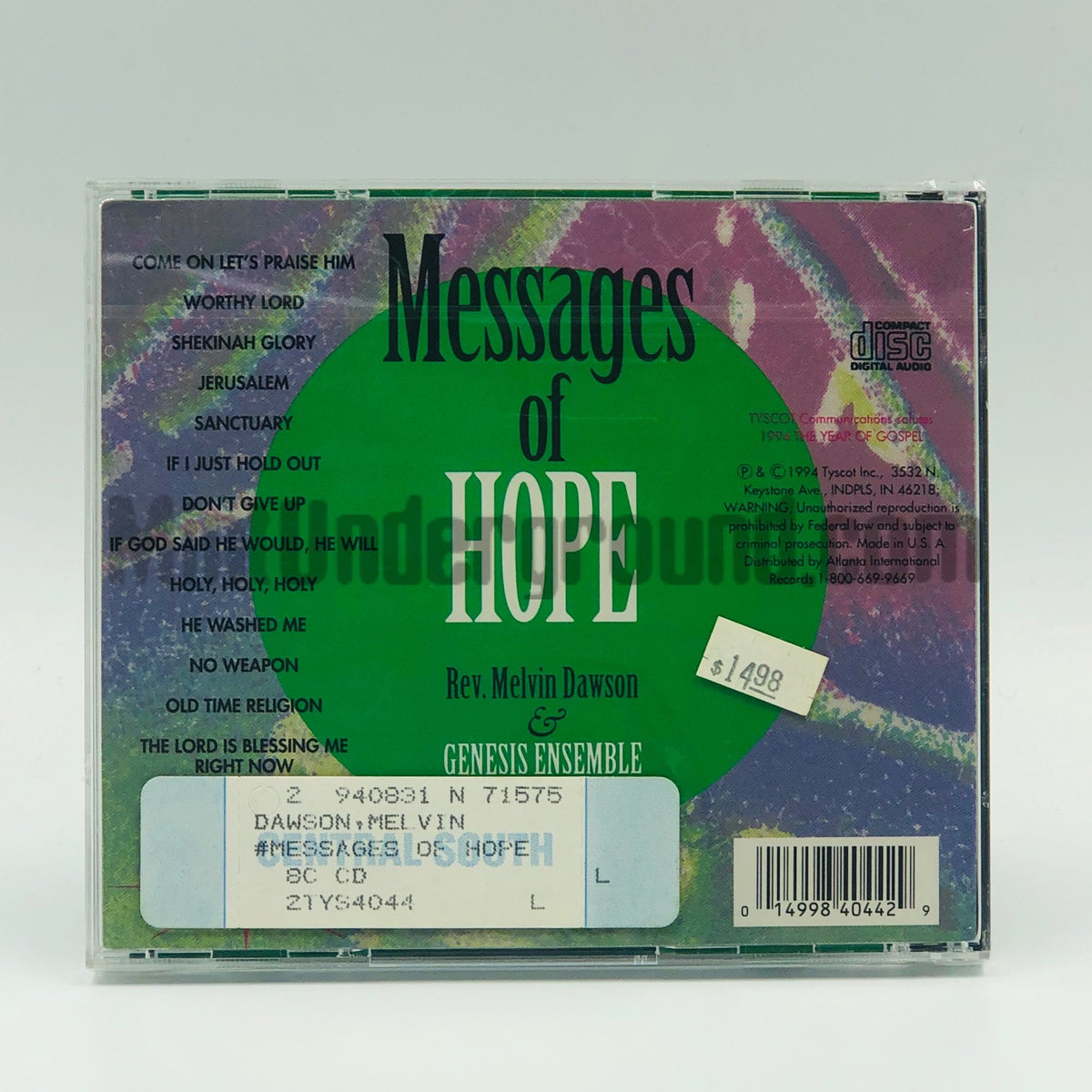 Rev. Melvin Dawson & Genesis Ensemble – Messages Of Hope CD, back cover