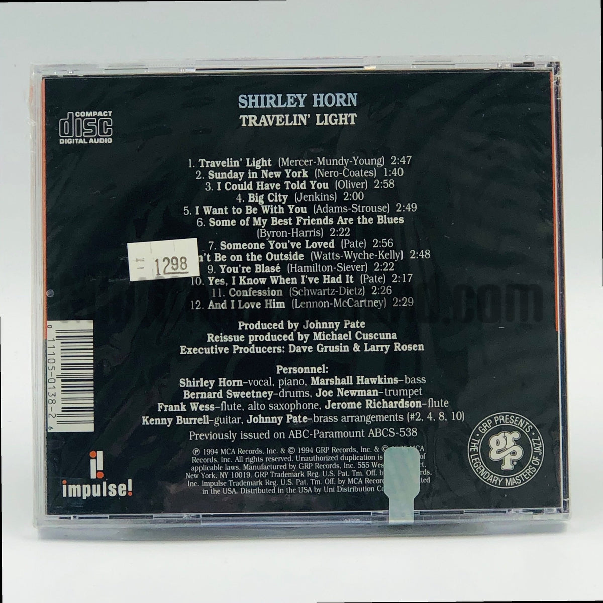 Shirley Horn – Travelin' Light CD, back cover