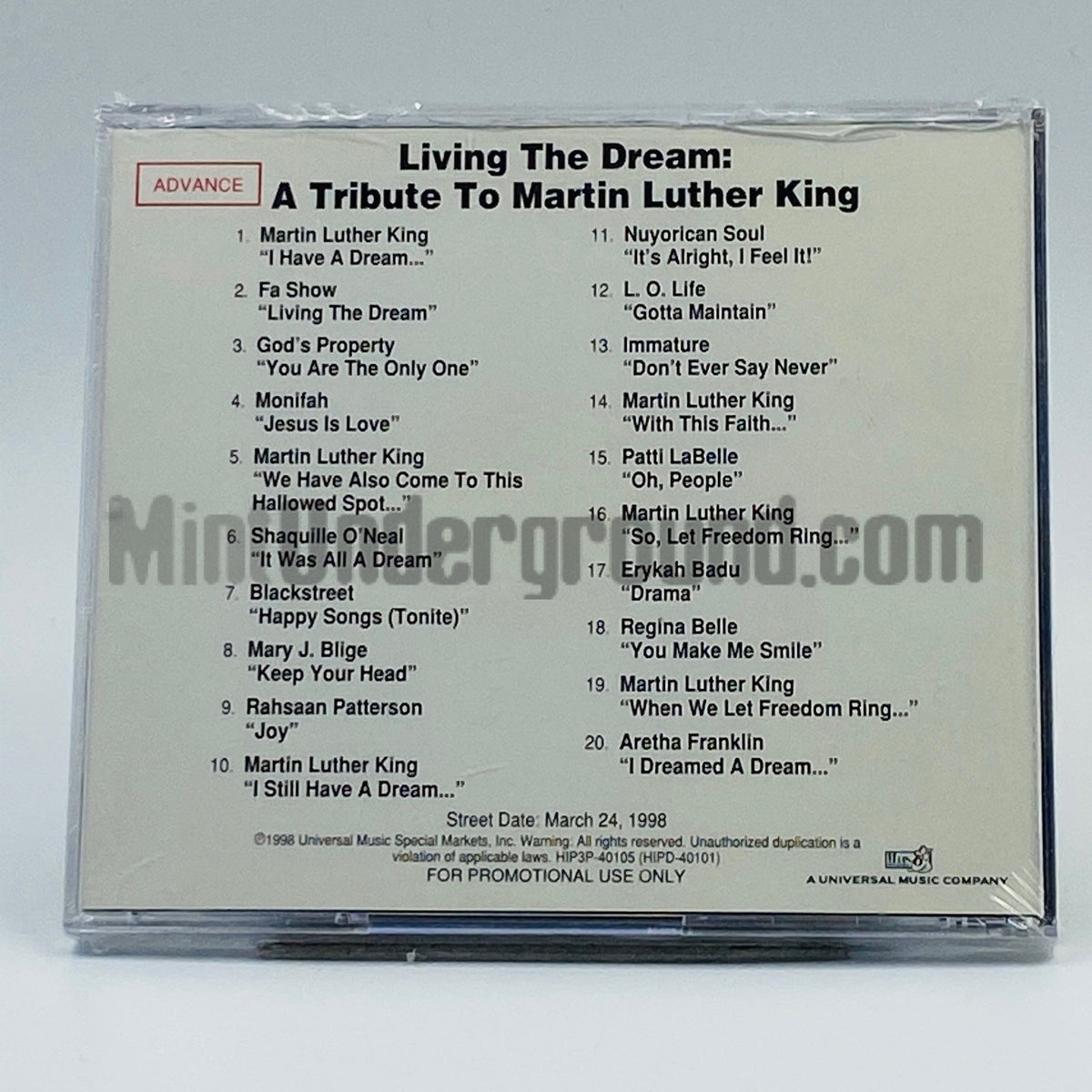 Various Artists – Living The Dream: A Tribute To Martin Luther King CD, back cover