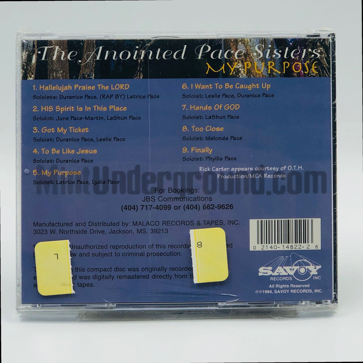The Anointed Pace Sisters – My Purpose CD, back cover