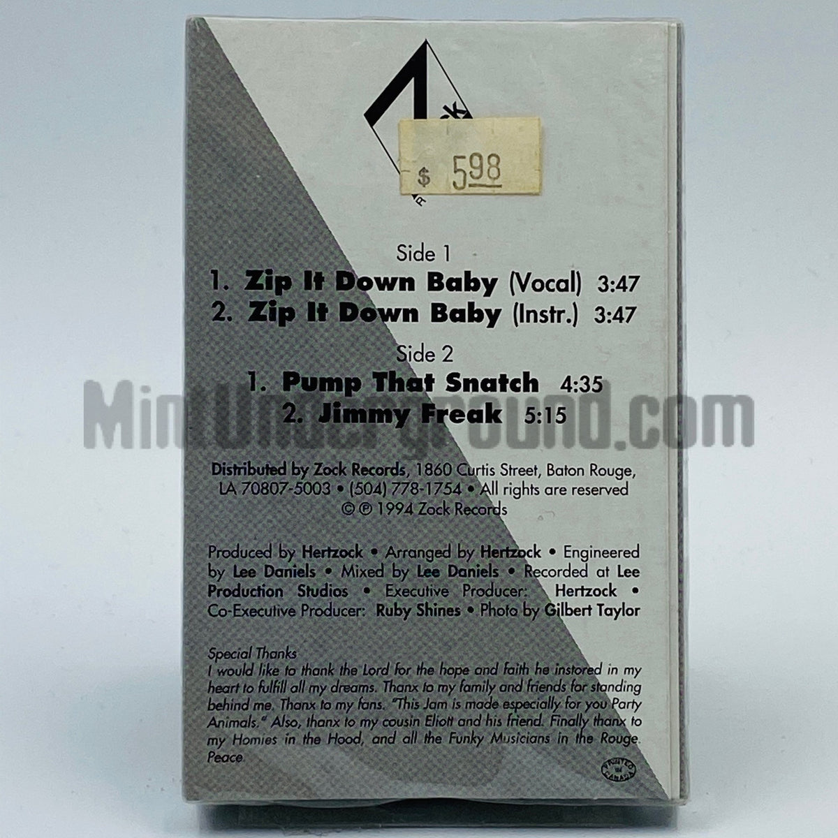 Hertzock – Zip It Down Baby Cassette Single, back cover