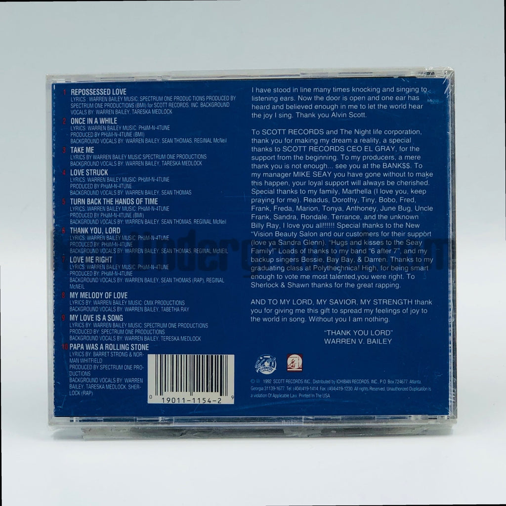 Warren Bailey – Warren Bailey CD, back cover